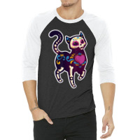 Cute Day Of The Dead Mexico Calavera Sugar Skull Cat Moon 3/4 Sleeve Shirt | Artistshot