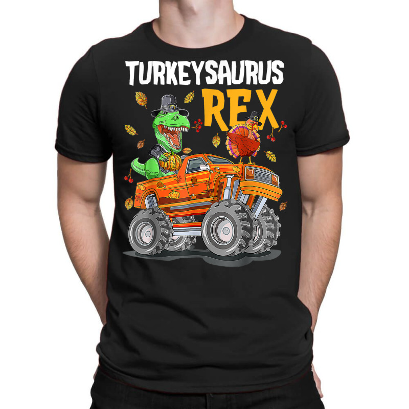 Thanksgiving Autumn Kid Boy Men Turkey Dinosaur Riding Truck T-shirt | Artistshot