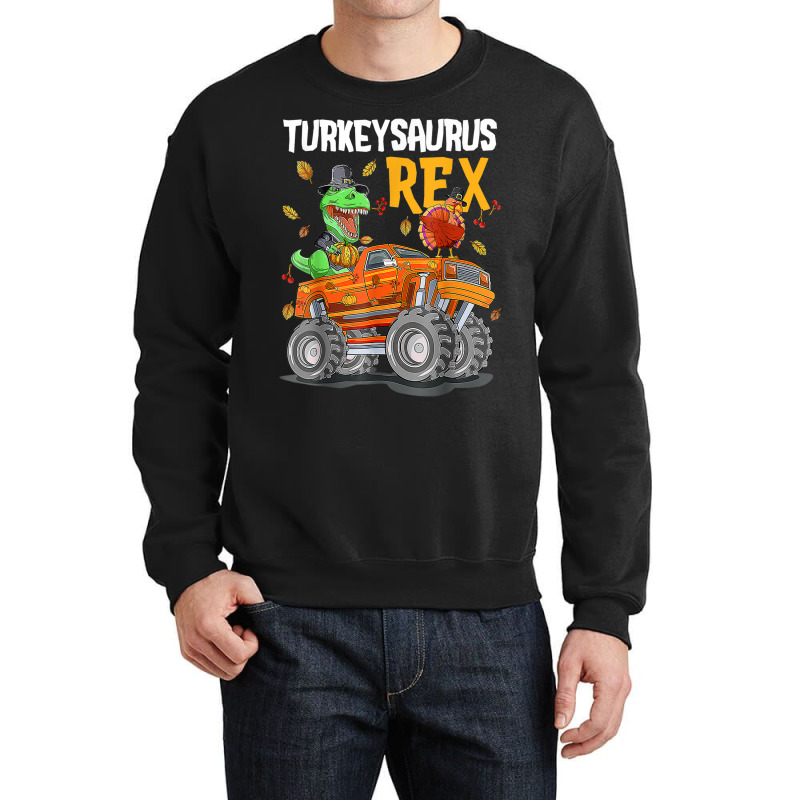 Thanksgiving Autumn Kid Boy Men Turkey Dinosaur Riding Truck Crewneck Sweatshirt | Artistshot