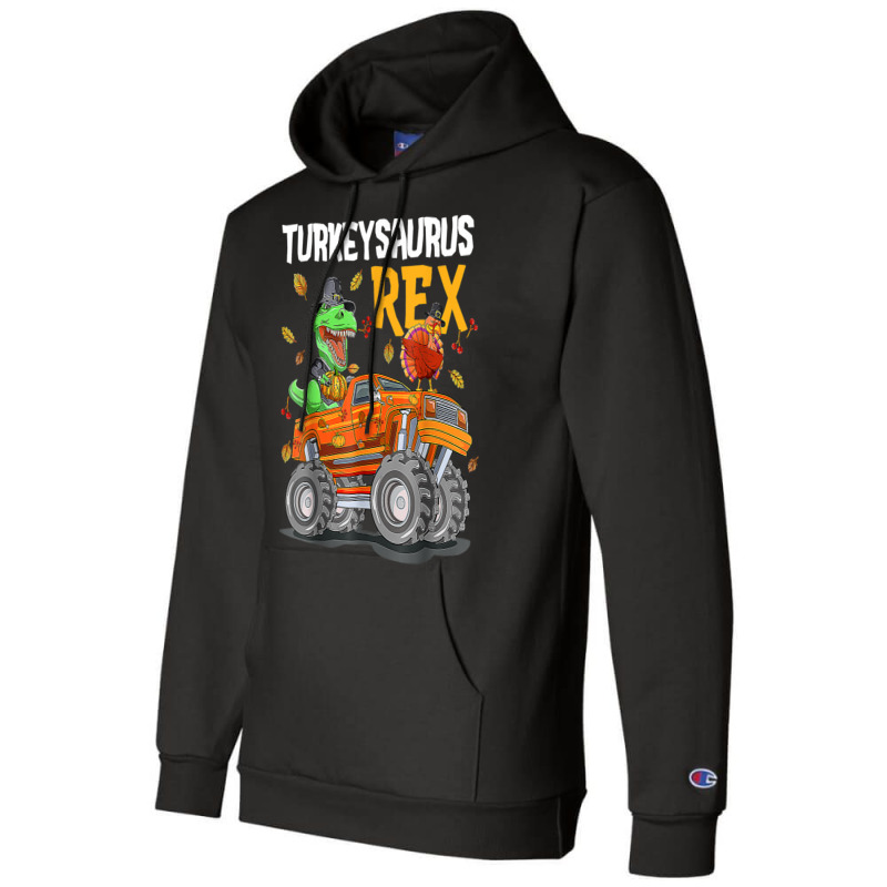 Thanksgiving Autumn Kid Boy Men Turkey Dinosaur Riding Truck Champion Hoodie | Artistshot