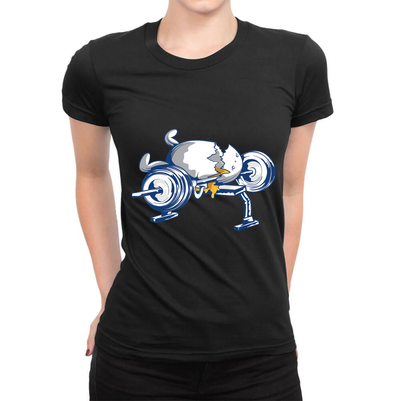 Egg Weight-lifting Accident Fitness Gym Motivation Ladies Fitted T-Shirt by cm-arts | Artistshot