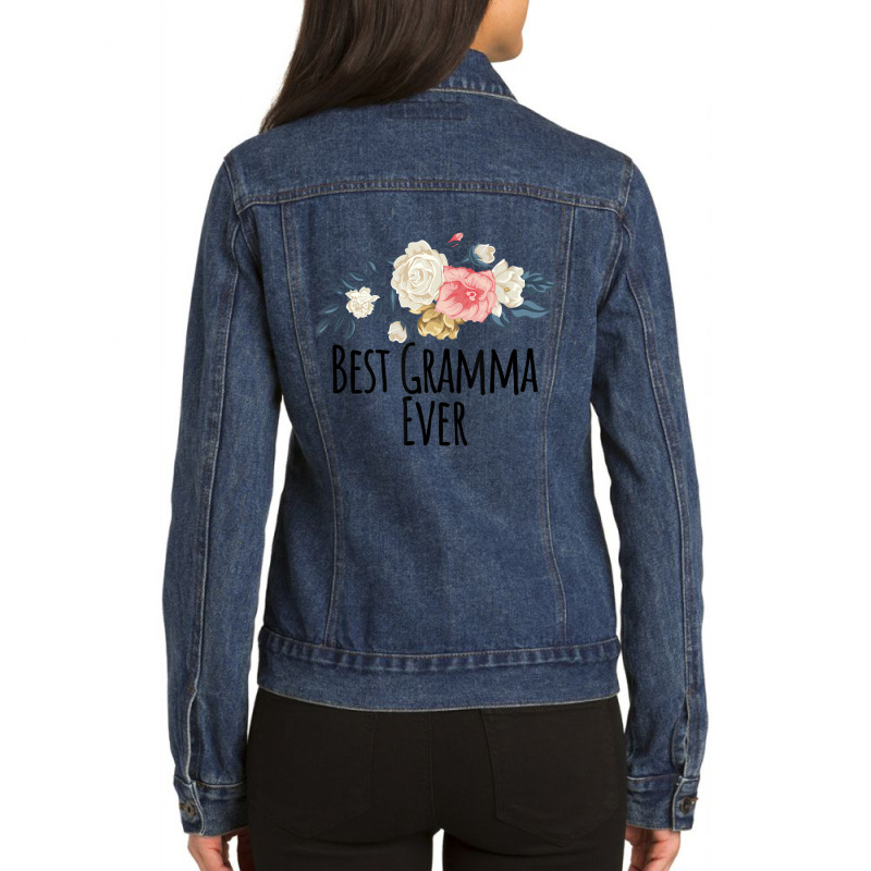 Floral Flowers Best Gramma Ever Saying Sarcasm Ladies Denim Jacket | Artistshot