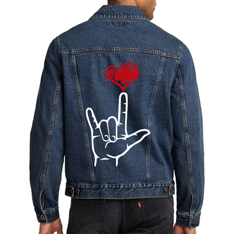 Asl I Love You Hand Heart American Sign Language Men Denim Jacket by cm-arts | Artistshot