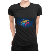 Usa Map, Colorful Text For Happy New Year, Neon Lights, United States Ladies Fitted T-shirt | Artistshot