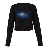 Usa Map, Colorful Text For Happy New Year, Neon Lights, United States Cropped Sweater | Artistshot