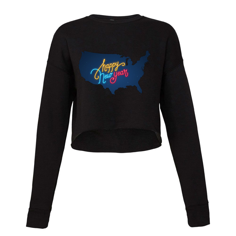 Usa Map, Colorful Text For Happy New Year, Neon Lights, United States Cropped Sweater by degreesgunner | Artistshot