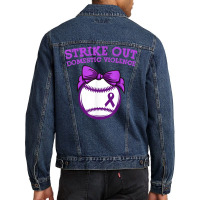 Strike Out Domestic Violence Awareness Baseball Tie Bow T Shirt Men Denim Jacket | Artistshot