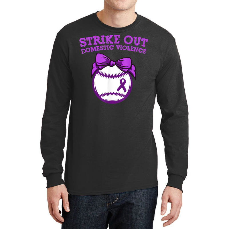 Strike Out Domestic Violence Awareness Baseball Tie Bow T Shirt Long Sleeve Shirts by cm-arts | Artistshot