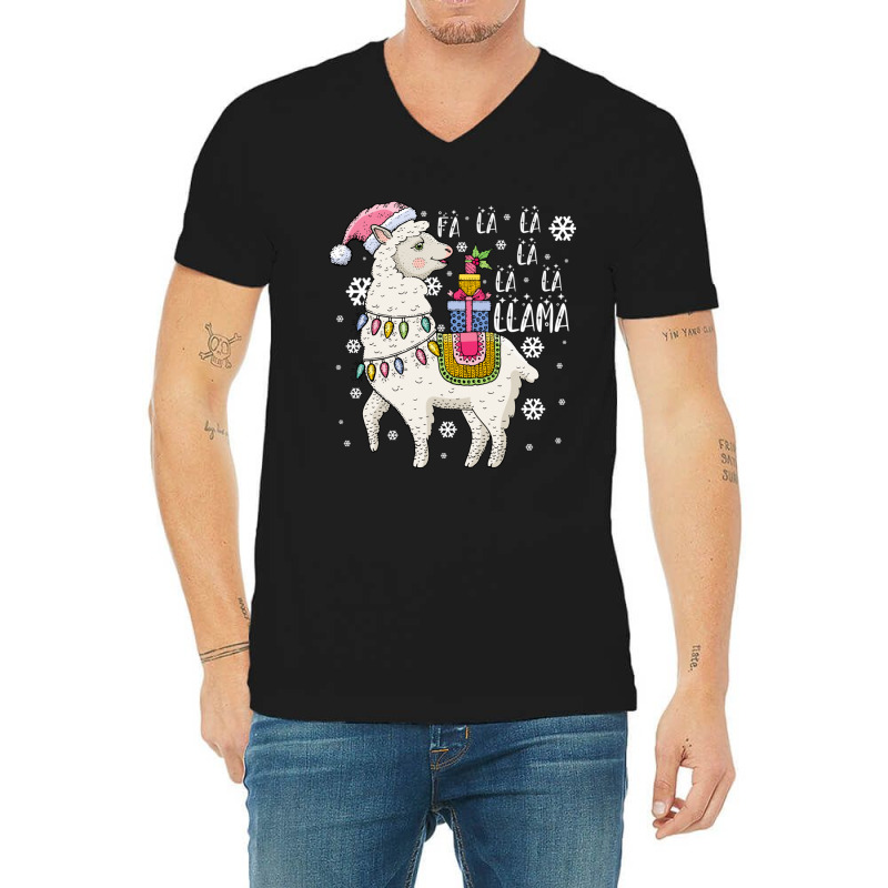 Fa La La Llama Funny Santa Llama Christmas For Family Long Sleeve T Sh V-neck Tee | Artistshot