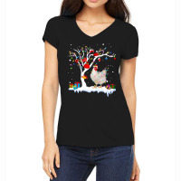 Chicken Cock Funny Chicken Christmas Tree Light Santa Hat Xmas 193 Hen Women's V-neck T-shirt | Artistshot