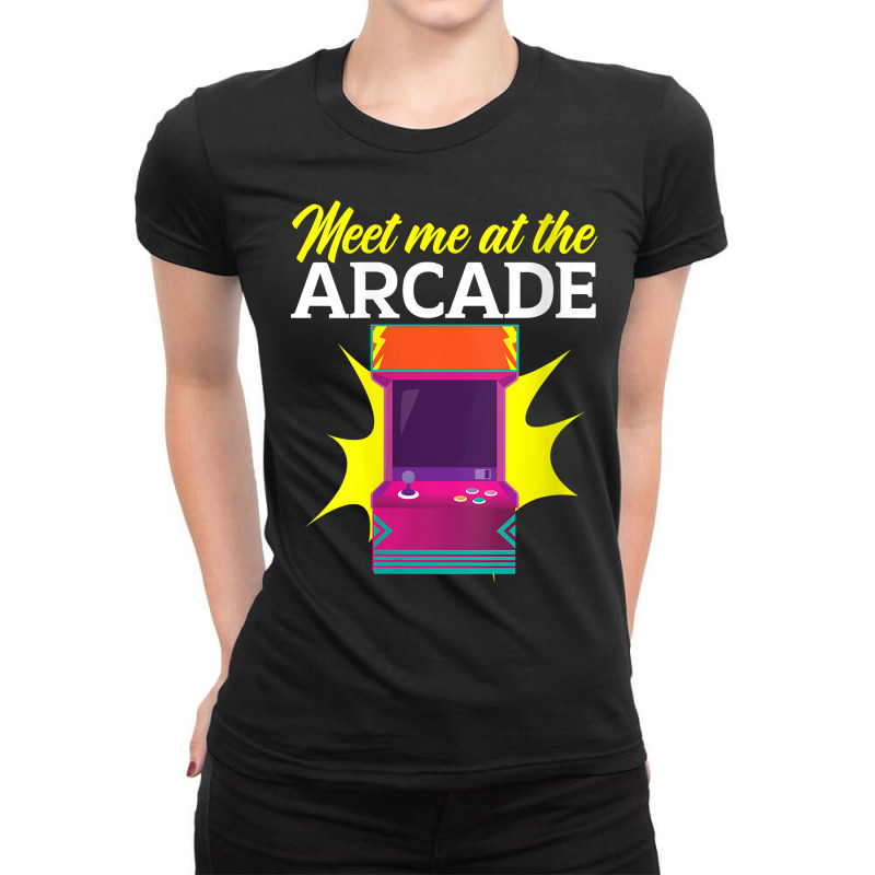 Womens Meet Me At The Arcade Gaming Video Game Player Gamer V Neck T S Ladies Fitted T-Shirt by cm-arts | Artistshot