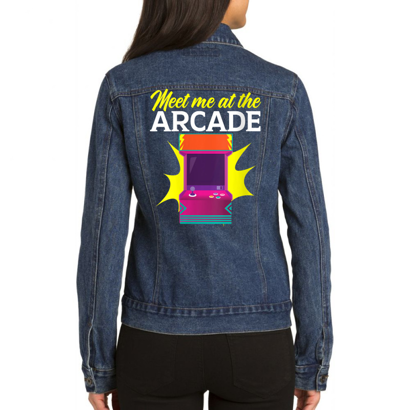 Womens Meet Me At The Arcade Gaming Video Game Player Gamer V Neck T S Ladies Denim Jacket by cm-arts | Artistshot