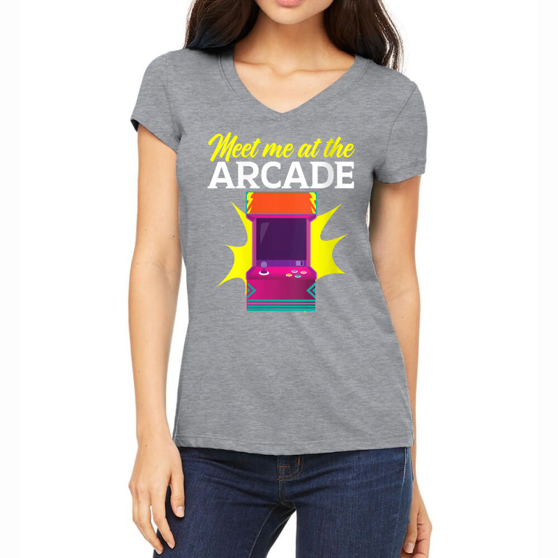 Womens Meet Me At The Arcade Gaming Video Game Player Gamer V Neck T S Women's V-Neck T-Shirt by cm-arts | Artistshot