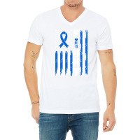 Fight Mesothelioma Awareness Patriotic Usa American Flag Long Sleeve T V-neck Tee | Artistshot