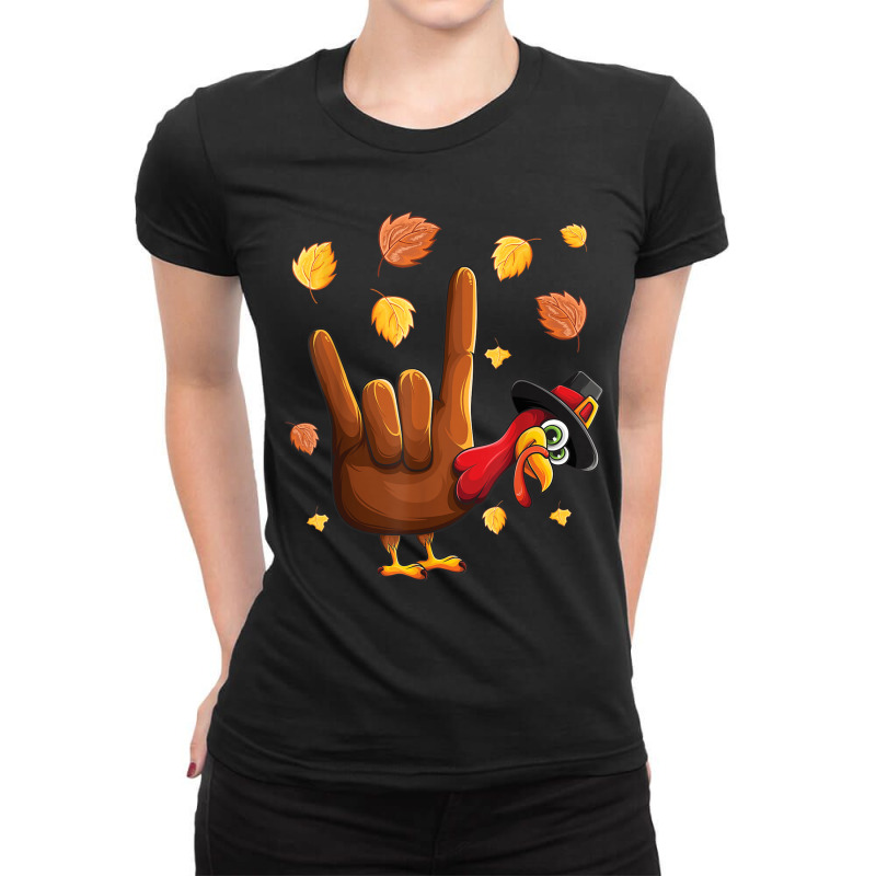 Asl Tukey American Sign Language I Love You Thanksgiving Ladies Fitted T-Shirt by ColemanGalt | Artistshot