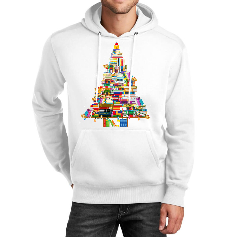 Christmas Library Tree Lights For Librarian And Book Lover Long Sleeve Unisex Hoodie by cm-arts | Artistshot