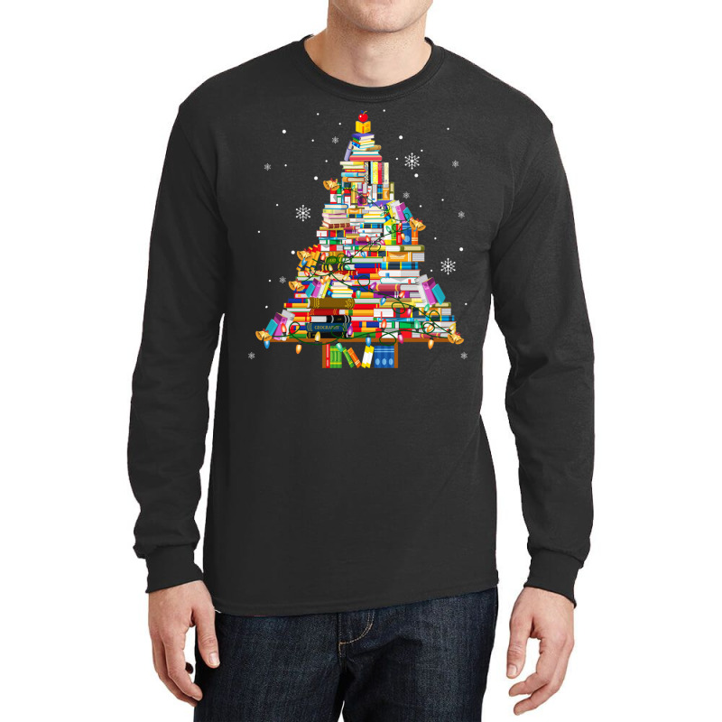 Christmas Library Tree Lights For Librarian And Book Lover Long Sleeve Long Sleeve Shirts by cm-arts | Artistshot