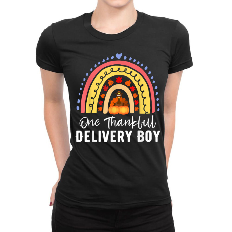 One Thankful Delivery Boy Thanksgiving Rainbow Autumn T Shirt Ladies Fitted T-Shirt by cm-arts | Artistshot