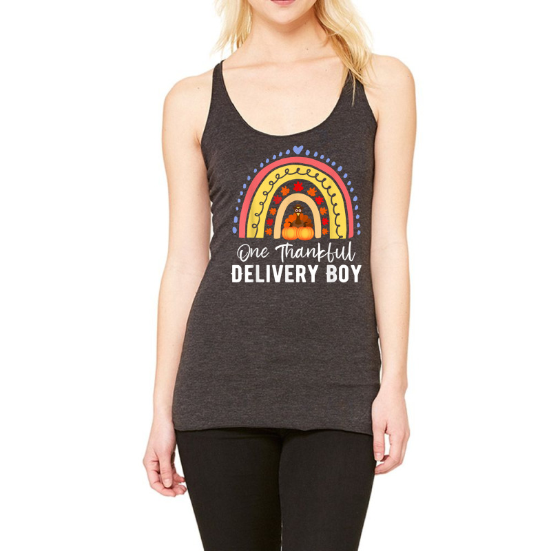 One Thankful Delivery Boy Thanksgiving Rainbow Autumn T Shirt Racerback Tank by cm-arts | Artistshot