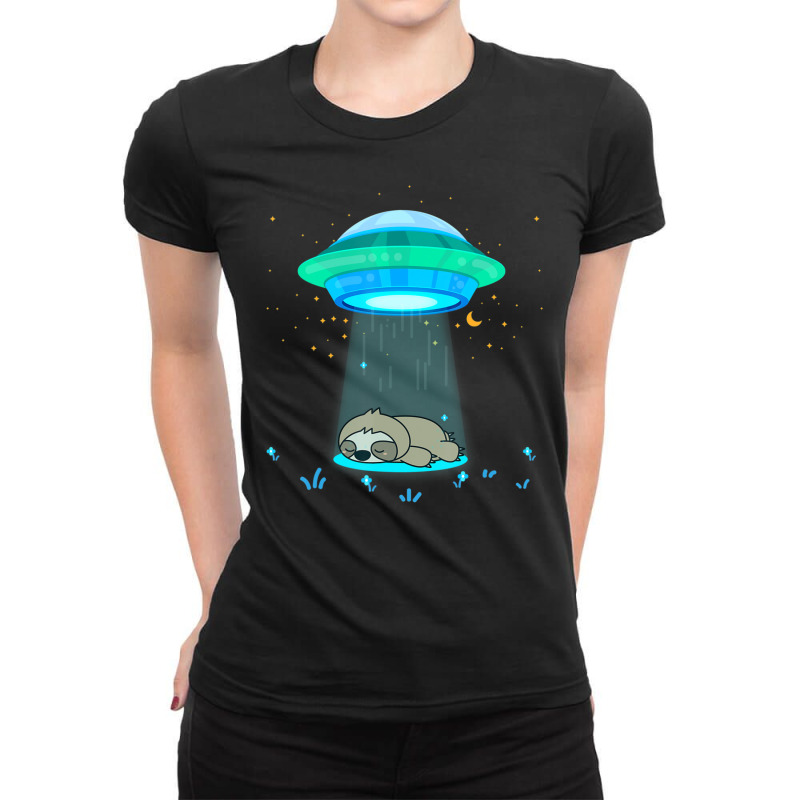 Alien Abduction Ufo Spaceship Sloth Abduction Ladies Fitted T-Shirt by doboc | Artistshot