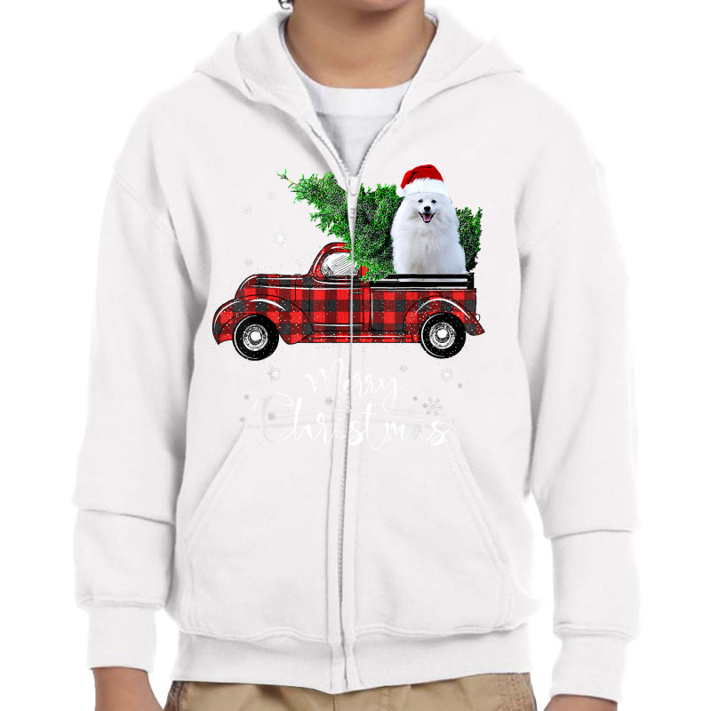 American Eskimo Red Truck Christmas Funny Dog T Shirt Youth Zipper Hoodie by cm-arts | Artistshot