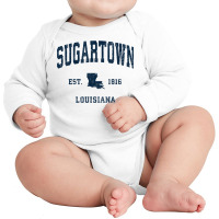 Sugartown Louisiana La Vintage Athletic Navy Sports Design T Shirt Long Sleeve Baby Bodysuit | Artistshot