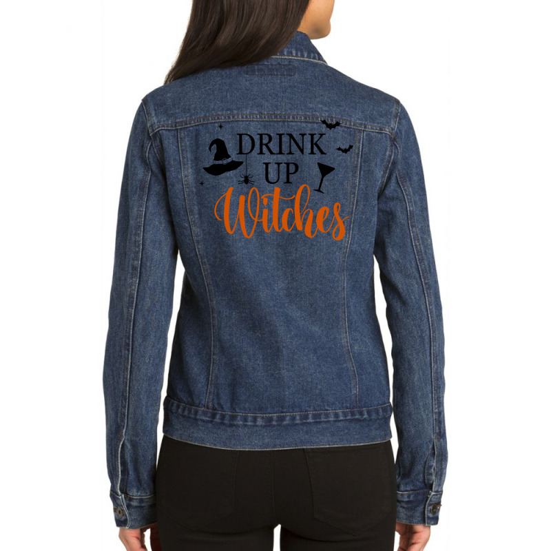 Drink Up Witches Funny Halloween Novelty Fall Holiday Item Long Sleeve Ladies Denim Jacket by cm-arts | Artistshot