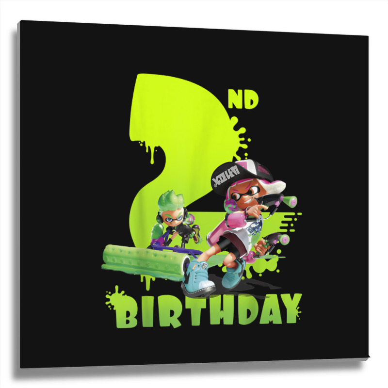 Splatoon Inkling 2nd Birthday Green Splatter Portrait Metal Print Square | Artistshot