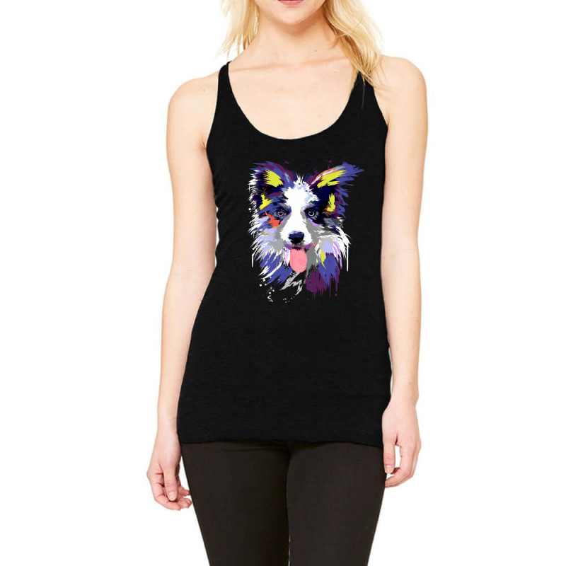 Artistic Border Collie. Funny Art Splash Border Collie Dog Racerback Tank by behindcedar22 | Artistshot