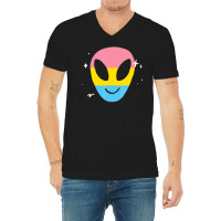 Pansexual Alien Lgbtq Pan Pride Flag Vaporwave Space V-neck Tee | Artistshot