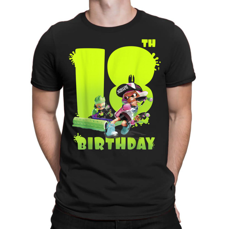 Splatoon Inkling 18th Birthday Green Splatter Portrait T-shirt | Artistshot