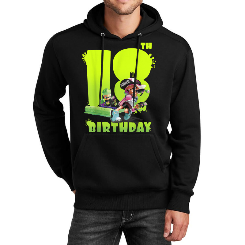 Splatoon Inkling 18th Birthday Green Splatter Portrait Unisex Hoodie | Artistshot