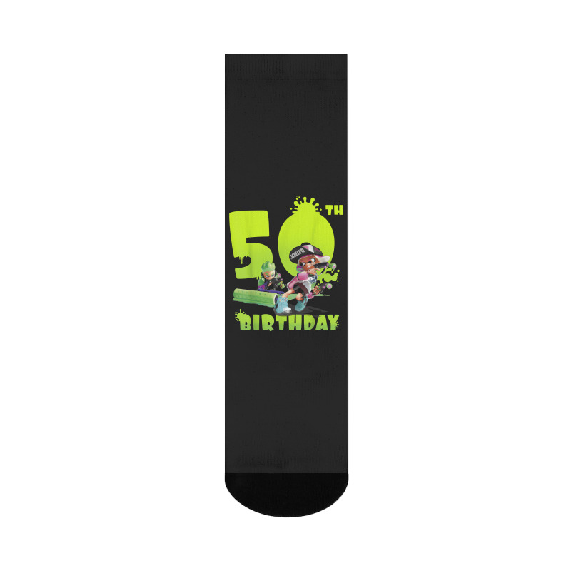 Splatoon Inkling 50th Birthday Green Splatter Portrait Crew Socks | Artistshot