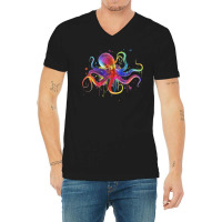 Dripping Rainbow Octopus Psychedelic V-neck Tee | Artistshot