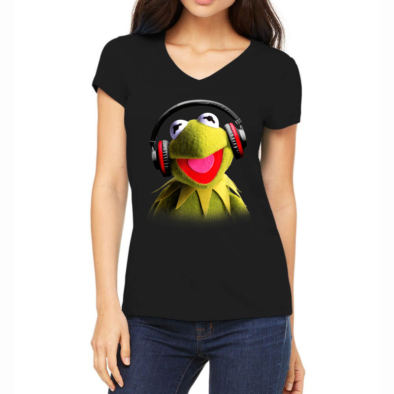 Muppet Babies Kermit Headphones Women's V-Neck T-Shirt by CharlizeShanon | Artistshot