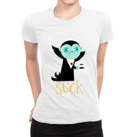 Cute Dracula Vampire Morning Suck Coffee Halloween Costume Ladies Fitted T-shirt | Artistshot