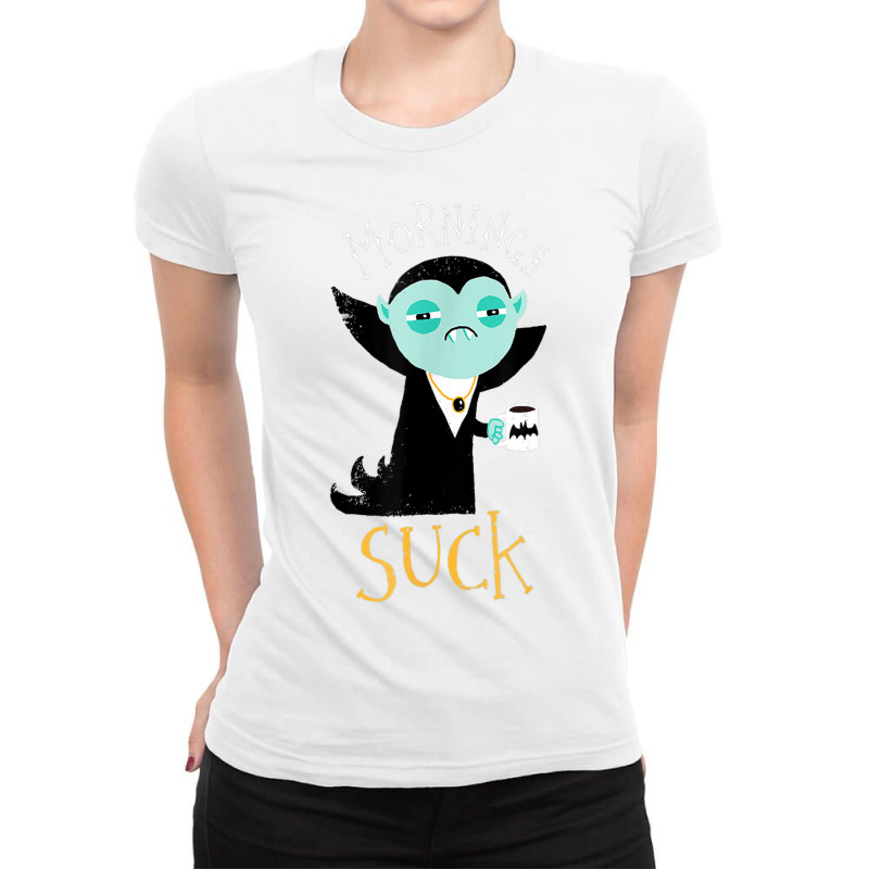 Cute Dracula Vampire Morning Suck Coffee Halloween Costume Ladies Fitted T-Shirt by shirondataylornmc | Artistshot