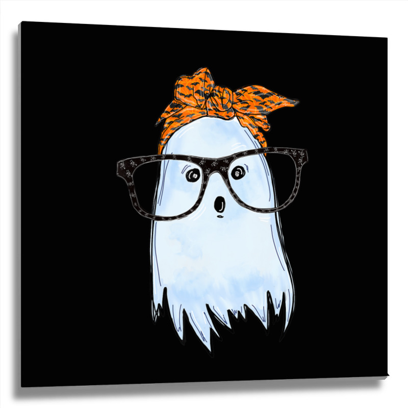 Cute Ghost With Glasses And Bats Bandana Halloween Costume Metal Print Square | Artistshot