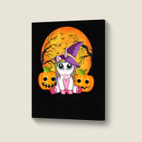 Cute Halloween Girls Witchy Unicorn Halloween Portrait Canvas Print | Artistshot