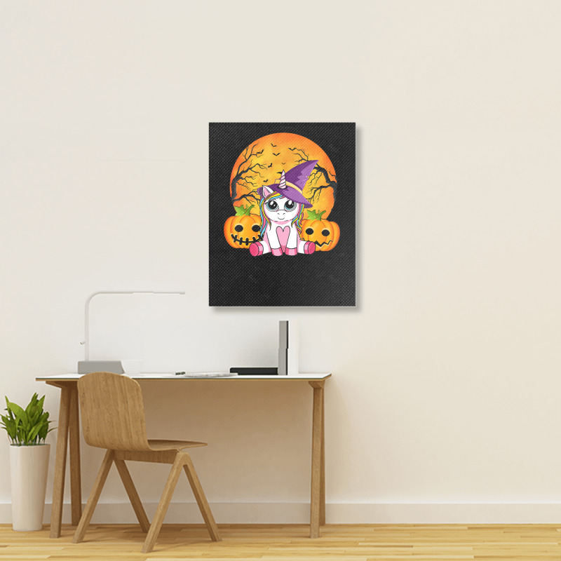 Cute Halloween Girls Witchy Unicorn Halloween Portrait Canvas Print | Artistshot