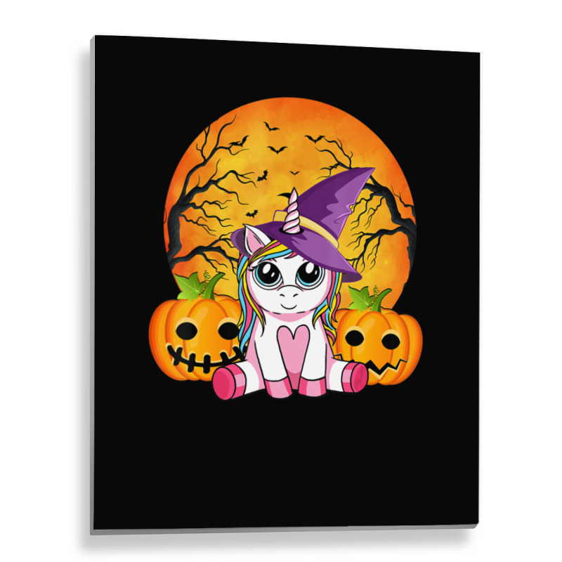 Cute Halloween Girls Witchy Unicorn Halloween Metal Print Vertical | Artistshot