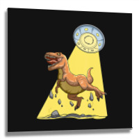 Alien Dinosaur Abduction Ufo T Rex Abducted By Ufo Spaceship Metal Print Square | Artistshot