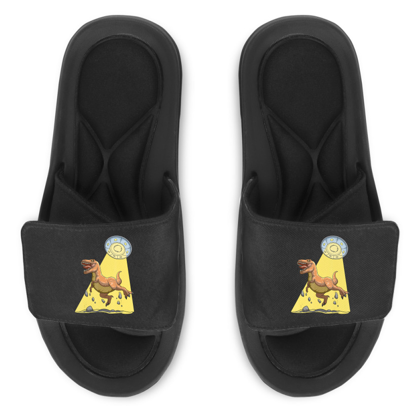 Alien Dinosaur Abduction Ufo T Rex Abducted By Ufo Spaceship Slide Sandal | Artistshot