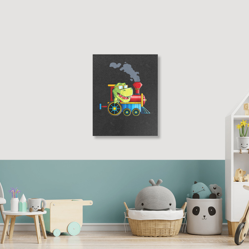 Funny Dinosaur Riding A Train Tyrannosaurus Dino Boys Girls Portrait Canvas Print | Artistshot