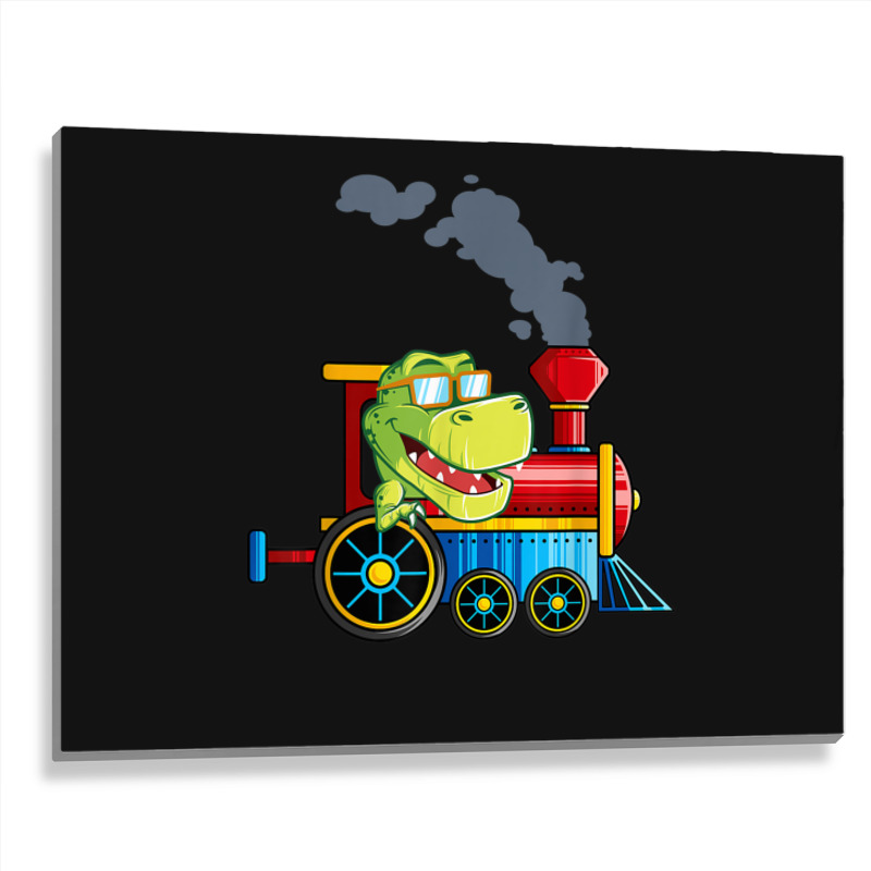 Funny Dinosaur Riding A Train Tyrannosaurus Dino Boys Girls Metal Print Horizontal | Artistshot