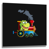 Funny Dinosaur Riding A Train Tyrannosaurus Dino Boys Girls Metal Print Square | Artistshot