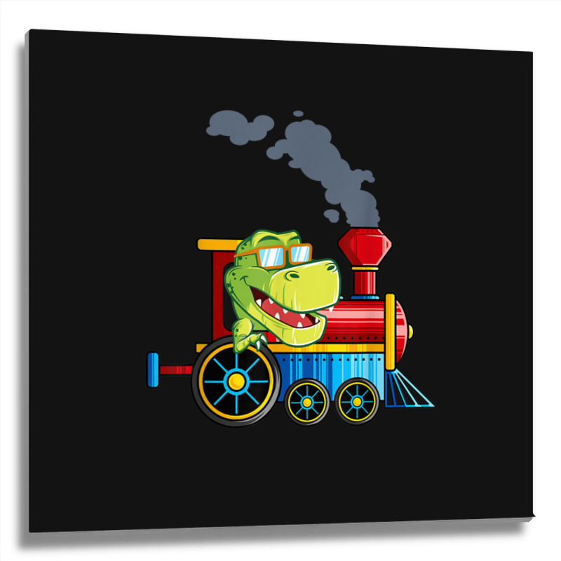 Funny Dinosaur Riding A Train Tyrannosaurus Dino Boys Girls Metal Print Square | Artistshot