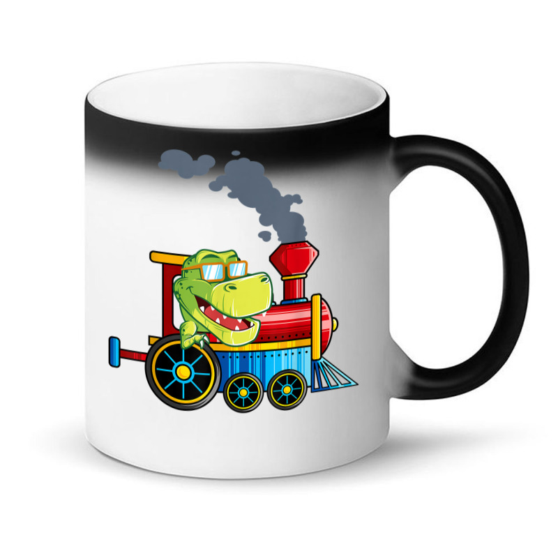 Funny Dinosaur Riding A Train Tyrannosaurus Dino Boys Girls Magic Mug | Artistshot