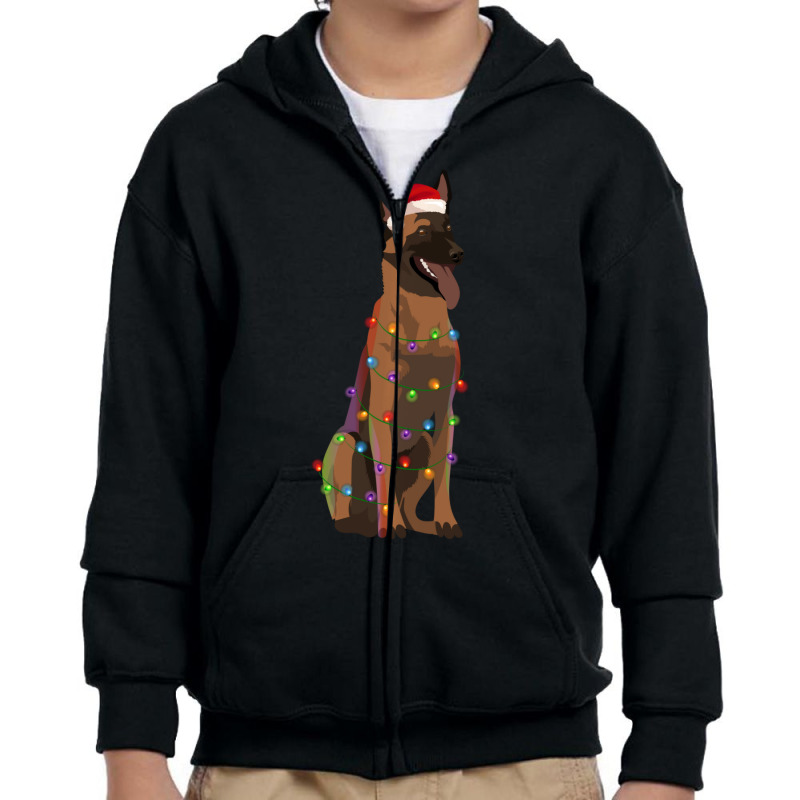 Belgian Malinois Christmas Lights Xmas Dog Lover Youth Zipper Hoodie by behindcedar22 | Artistshot