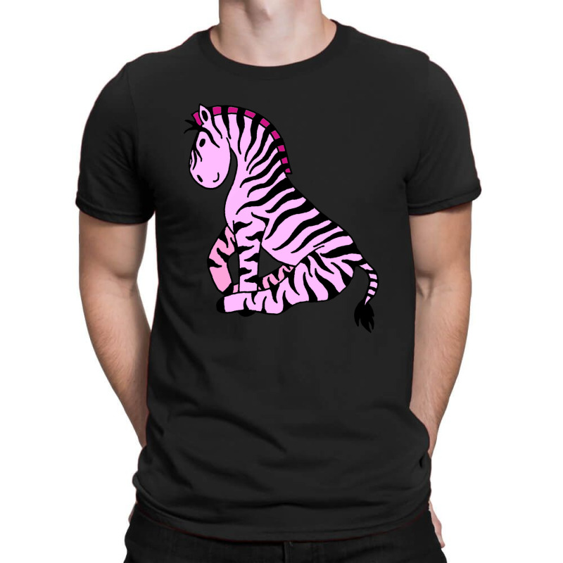 Happy Side Sitting Zebra Pink T-shirt | Artistshot